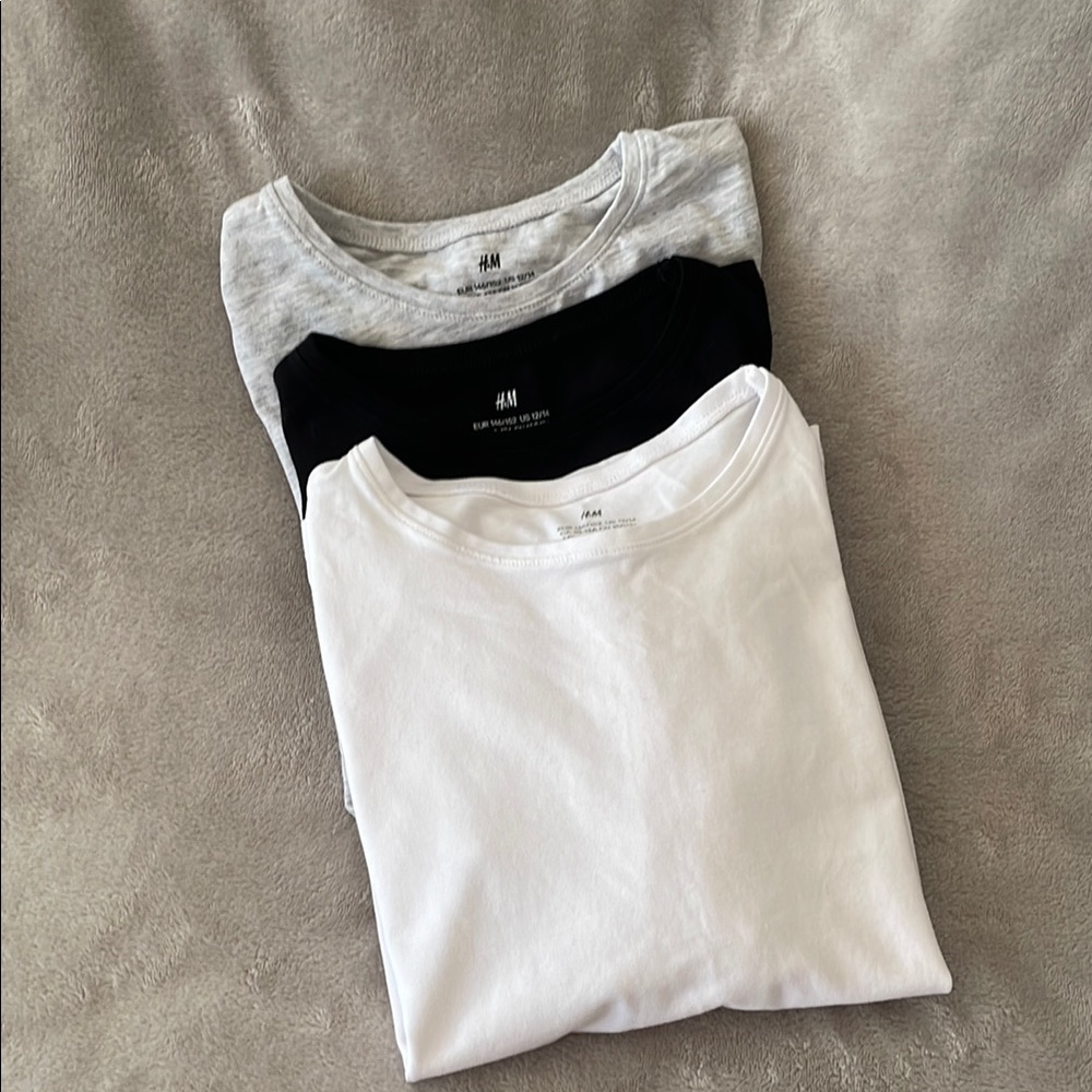 H&M long sleeve girls t-shirts in 3 colors white, black, & light gray.Size 12/14